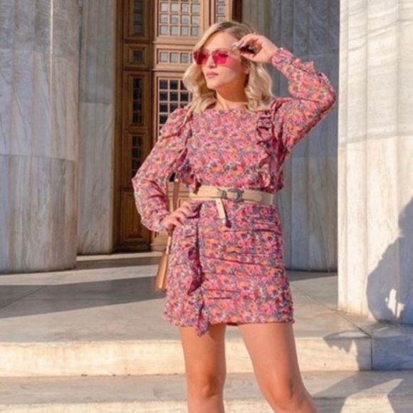ZARA pink ruched floral mini dress blogger fave - Picture 3 of 15